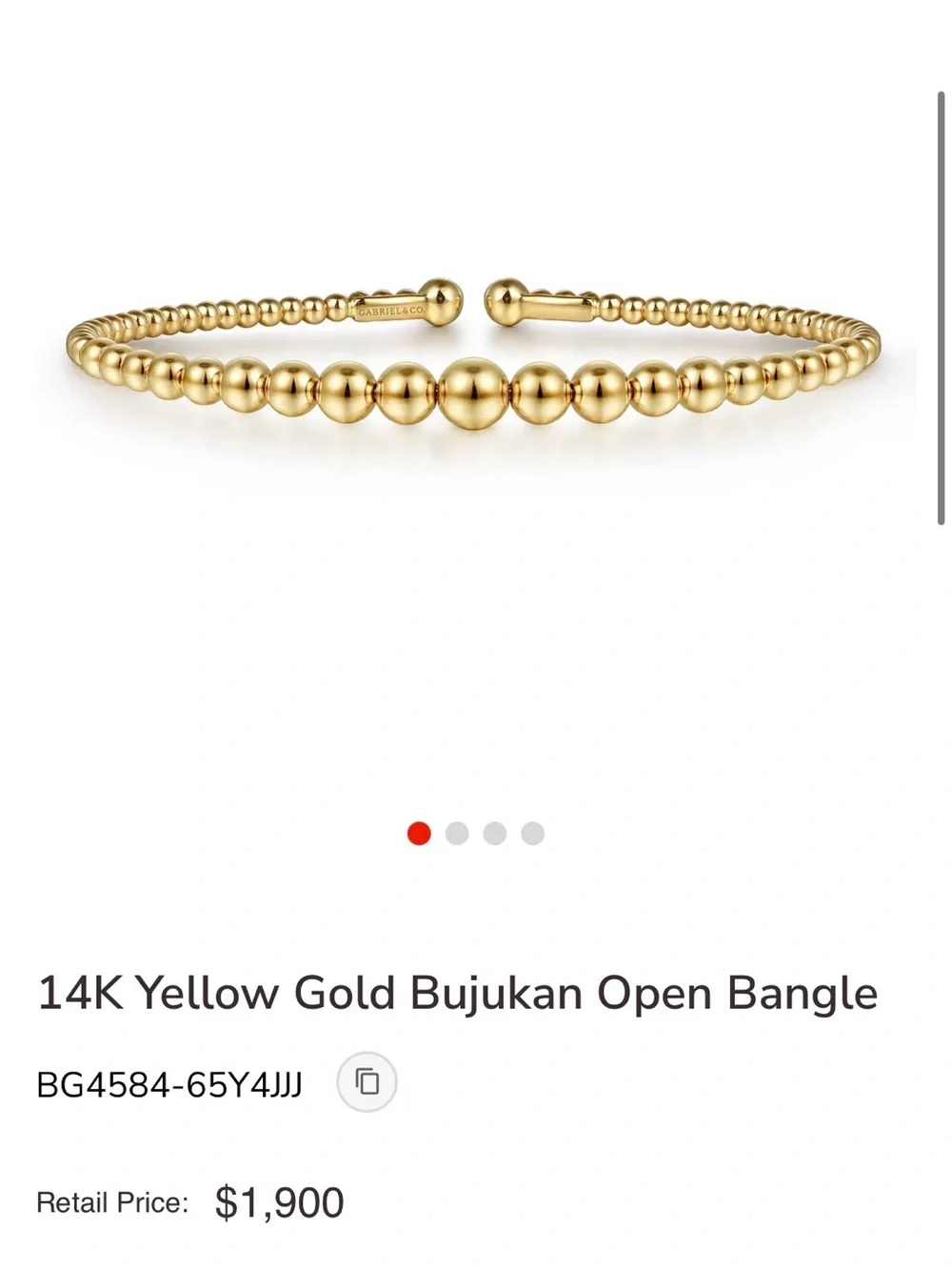 Gabriel & Co 14k yellow gold Bujukan open bangle SIZE 6.5